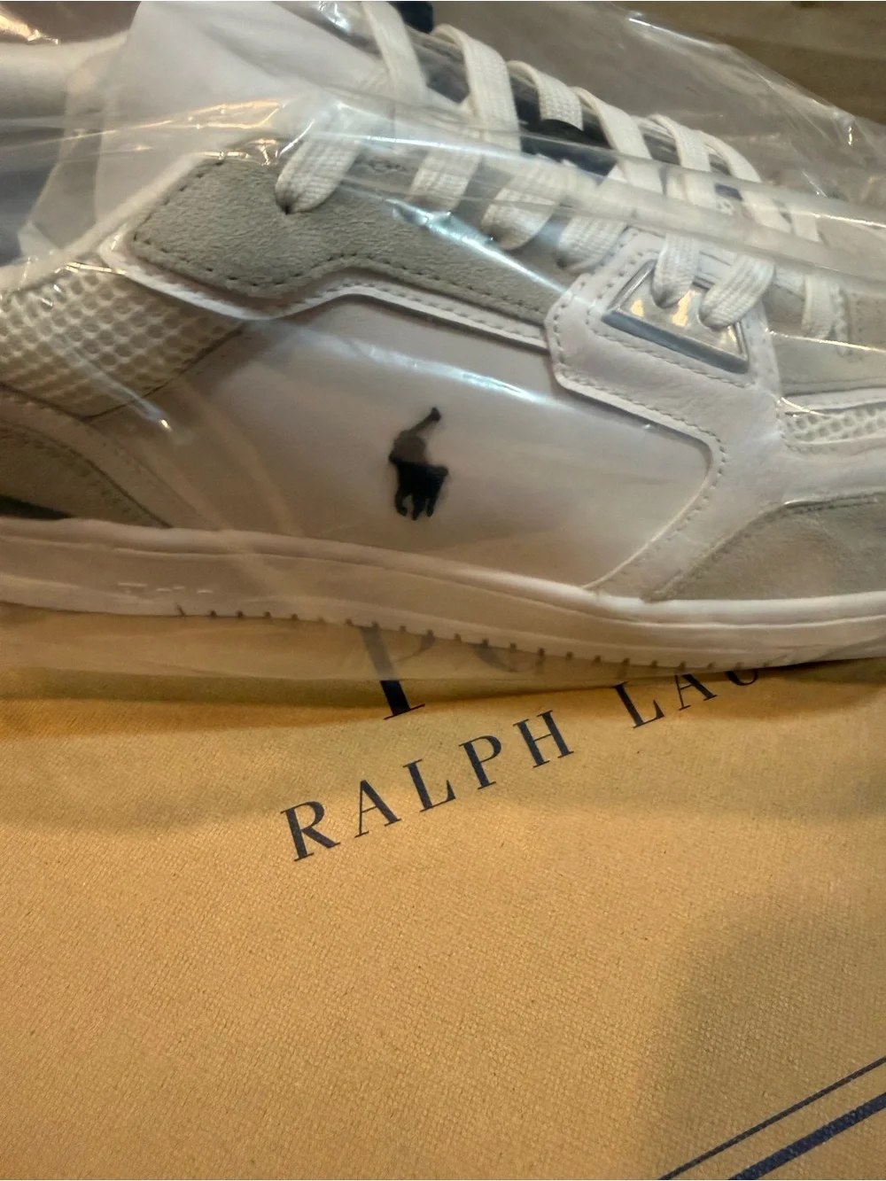 Polo/ Open Masters Leather-Paneled Sneaker/ LTL wHT/ BLK- leather/suede/ mesh/